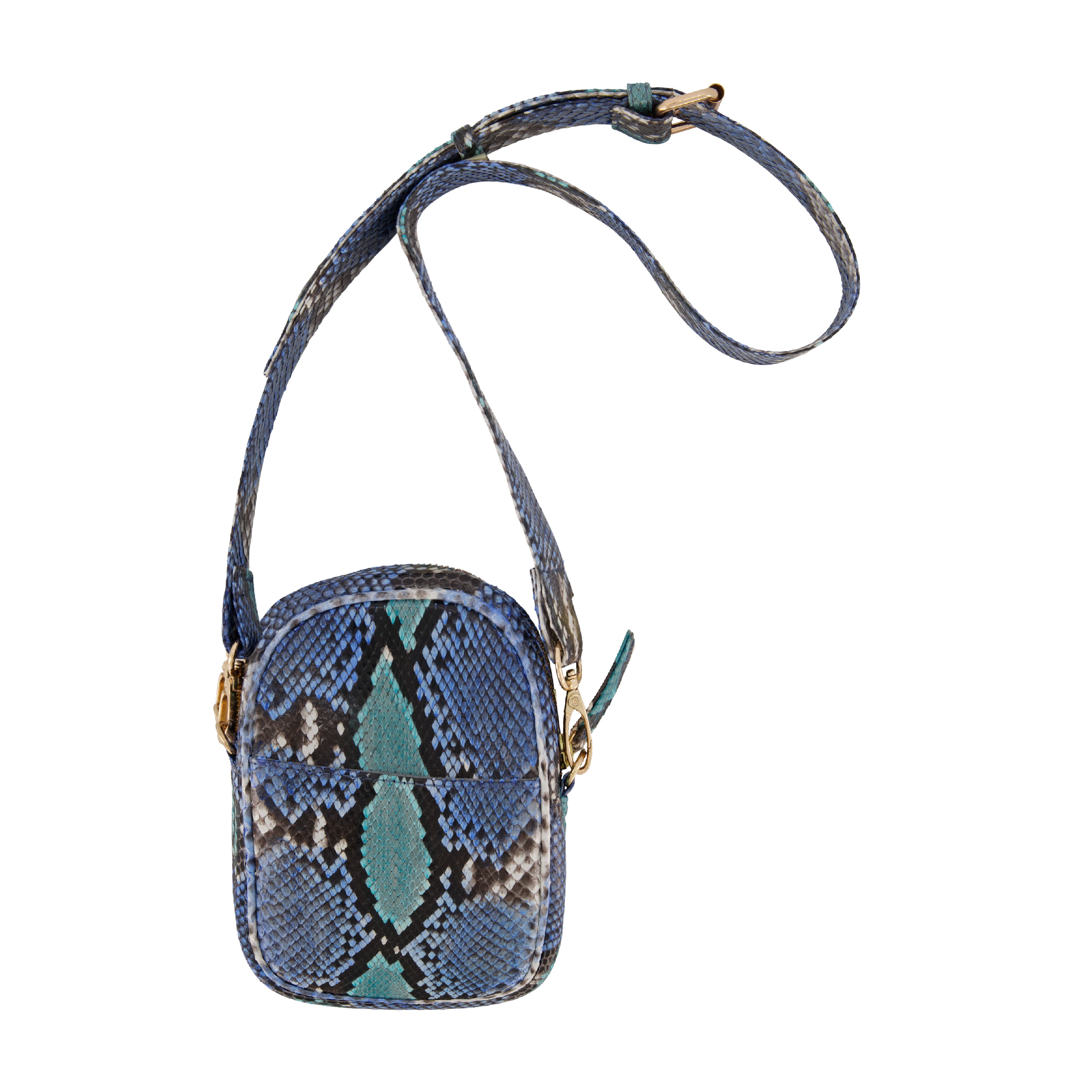 Blue Python Leather Oval Shape Crossbody Bag Chain Handle Bag 